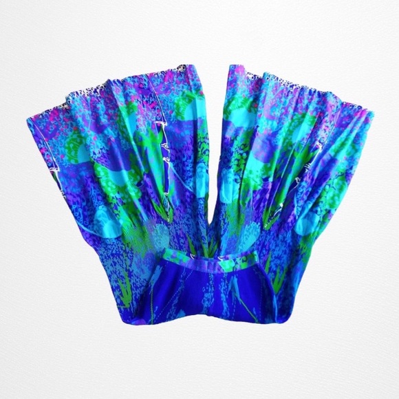 Spectacular Vintage 60s 70s Blue Psychedelic Blouse & Bell Bottom Pants Set 2pc - Picture 5 of 5